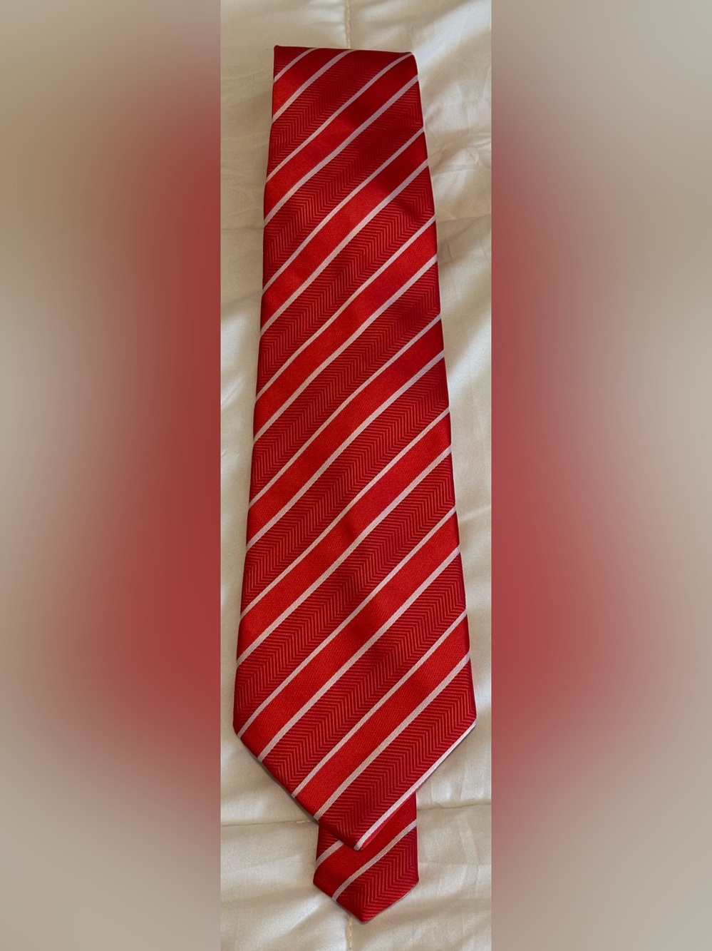 VTG Giorgio Armani Silk Tie Red White Diagonal Striped Made In Italy 90s Luxury